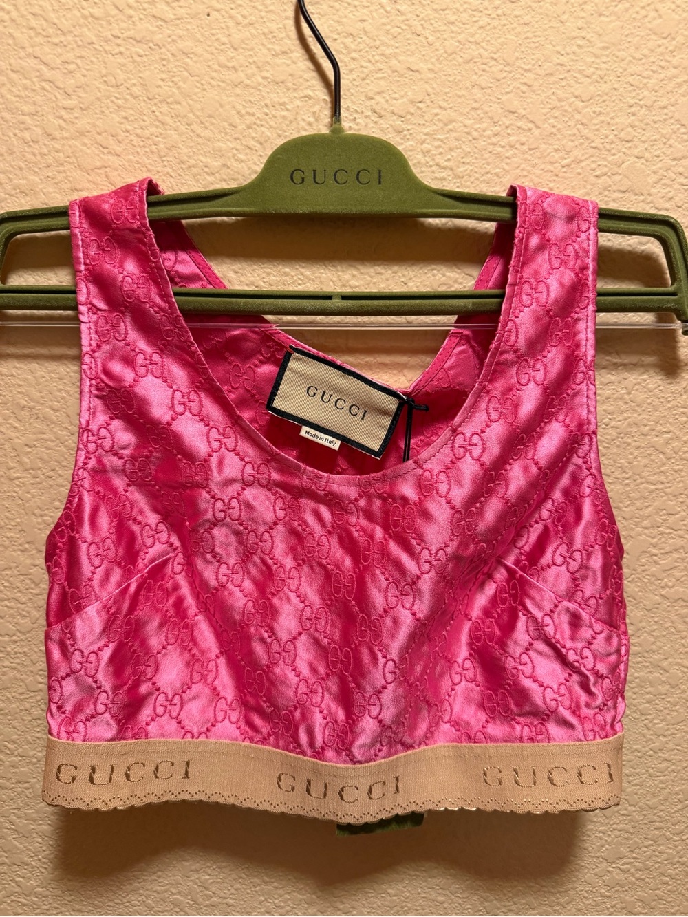 New Gucci GG Logo Pink Silk Cropped Top Bustier Size 40 / US XS - Picture 7 of 10